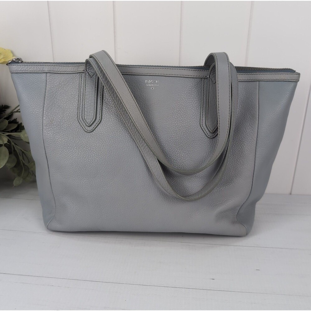 Fossil Sydney Large Leather Tote Smokey Blue Grey